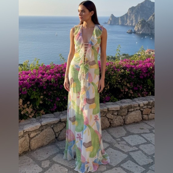 Multicolor Sleeveless hand beaded Maxi Dress - Picture 1 of 6